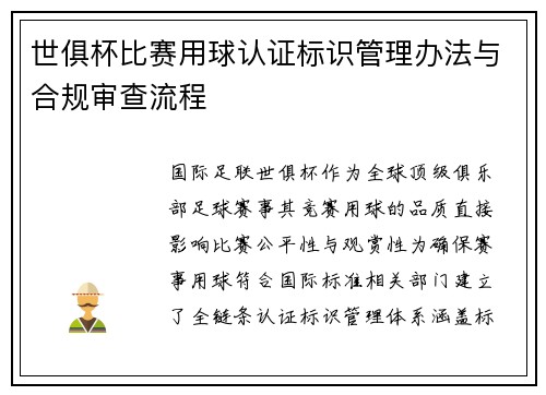 世俱杯比赛用球认证标识管理办法与合规审查流程